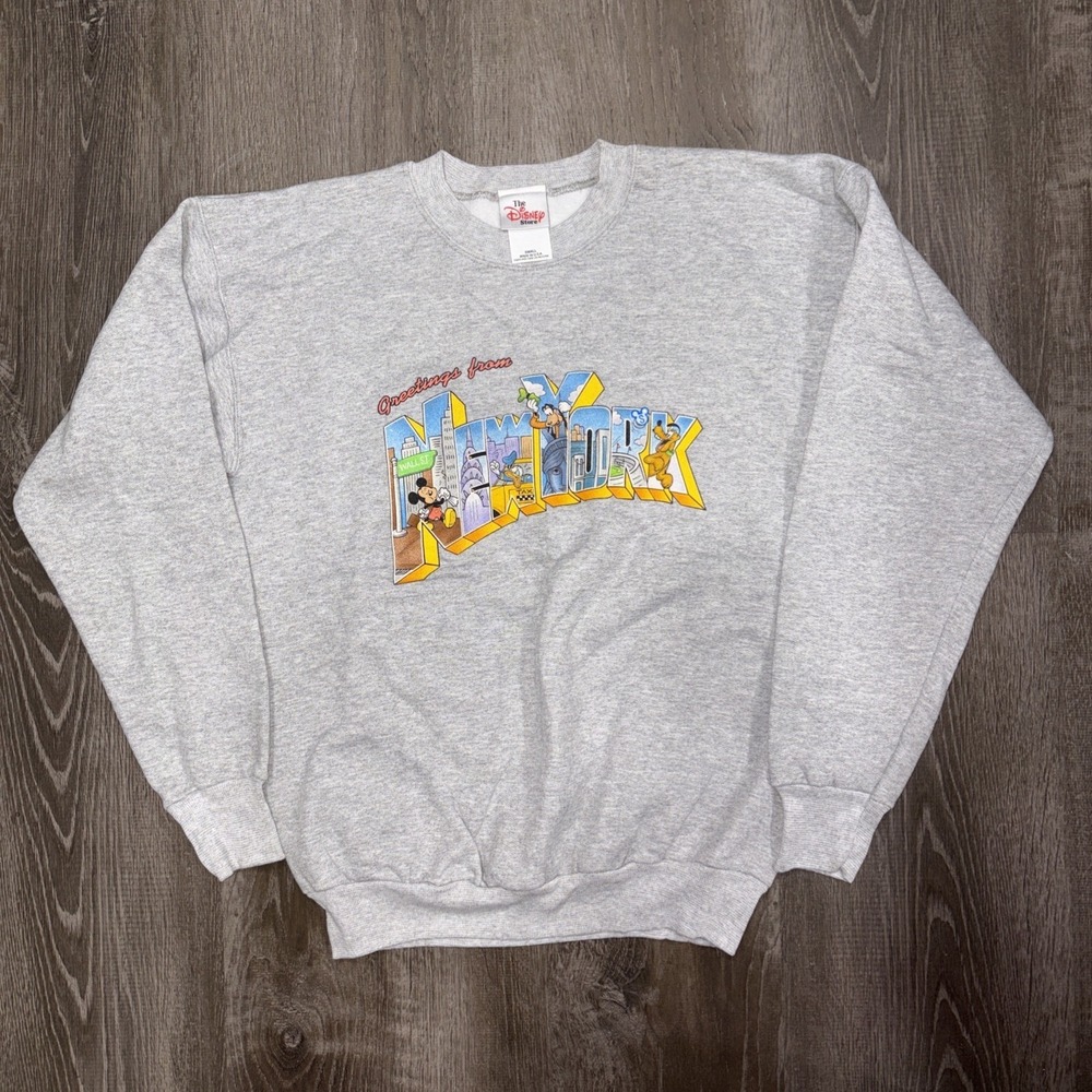 VTG Disney Store Greetings New York Mickey Mouse Small Sweatshirt USA Deadstock - Picture 1 of 9